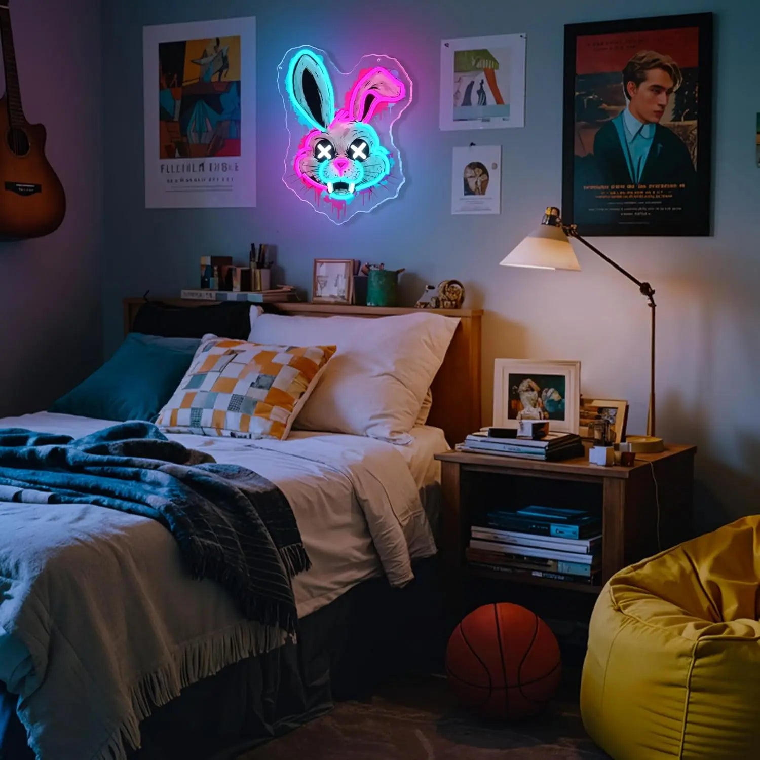 Evil Bunny Neon Sign USB Dimmable LED Neon Light Sign for Drink Bar Man Cave Bedroom Hotel Shop Garage GameRoom Party Wall Decor