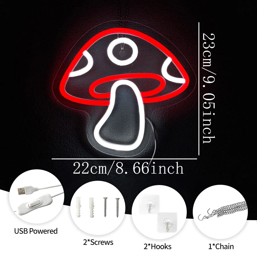 Moon Mushroom Neon Sign,LED Mushroom Light Up Signs for Wall Decor USB Powered for Girls Room Living Room Kids Room Game Gifts