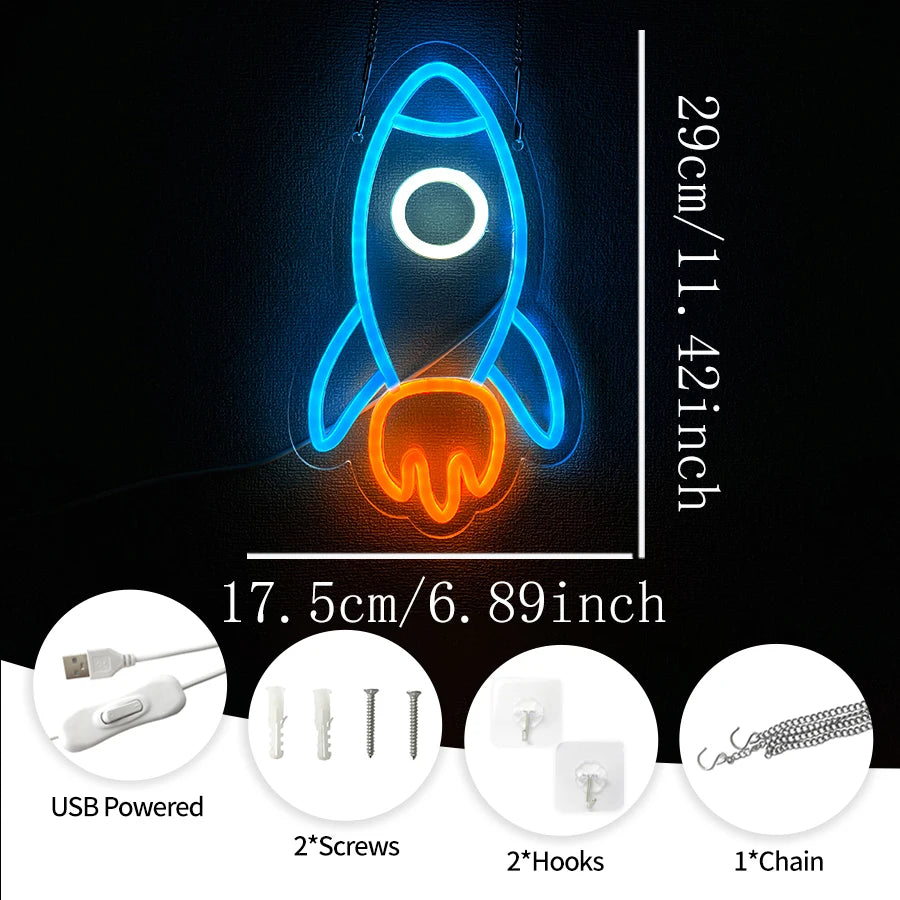 Spaceman Neon Sign Space LED Sign for Bedroom Wall Decor Rocket Neon Light for Living Gaming Room Boys Birthday Gift USB Powered