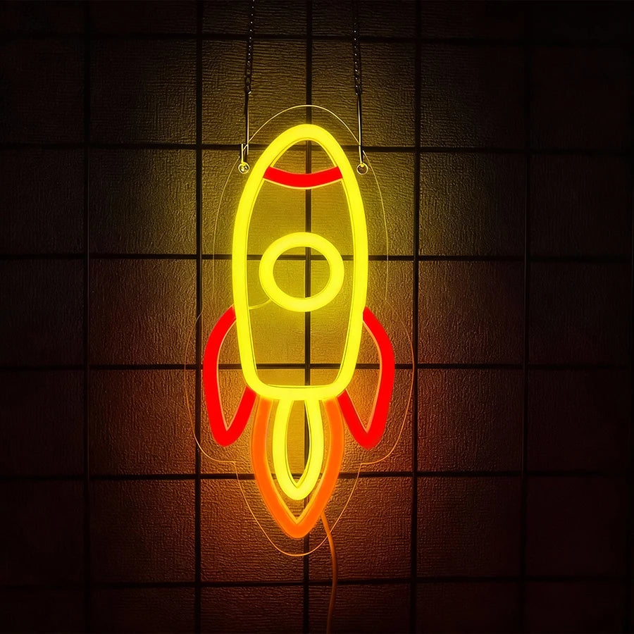 Spaceman Neon Sign Space LED Sign for Bedroom Wall Decor Rocket Neon Light for Living Gaming Room Boys Birthday Gift USB Powered