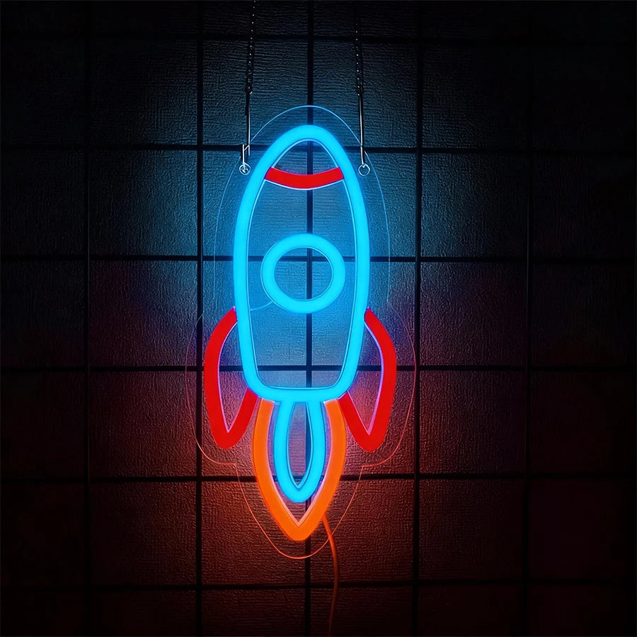 Spaceman Neon Sign Space LED Sign for Bedroom Wall Decor Rocket Neon Light for Living Gaming Room Boys Birthday Gift USB Powered