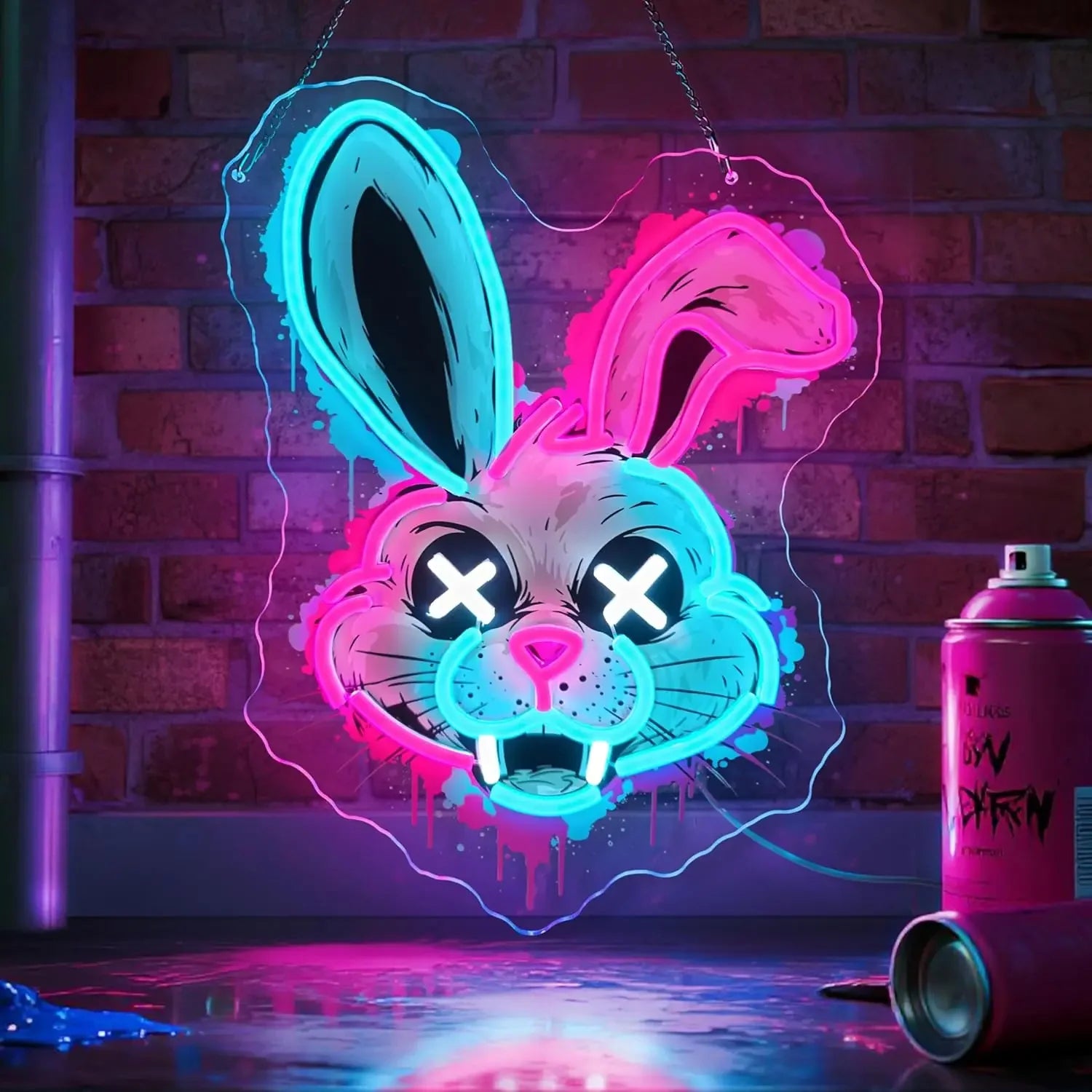 Evil Bunny Neon Sign USB Dimmable LED Neon Light Sign for Drink Bar Man Cave Bedroom Hotel Shop Garage GameRoom Party Wall Decor