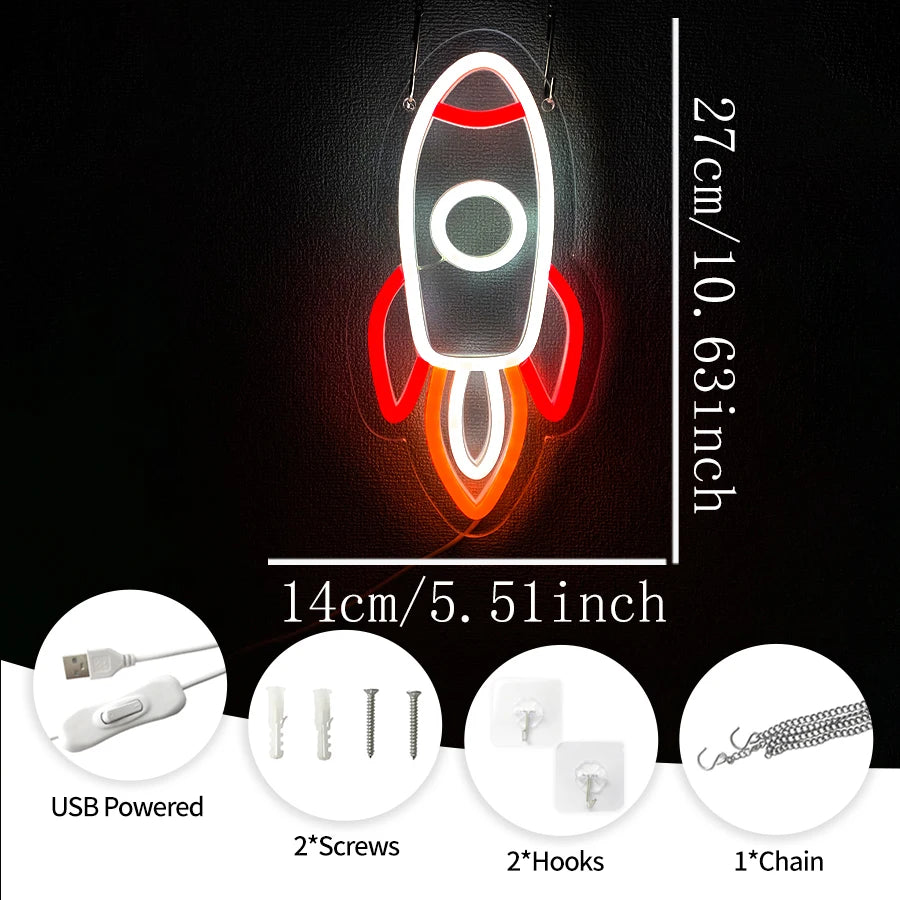 Spaceman Neon Sign Space LED Sign for Bedroom Wall Decor Rocket Neon Light for Living Gaming Room Boys Birthday Gift USB Powered