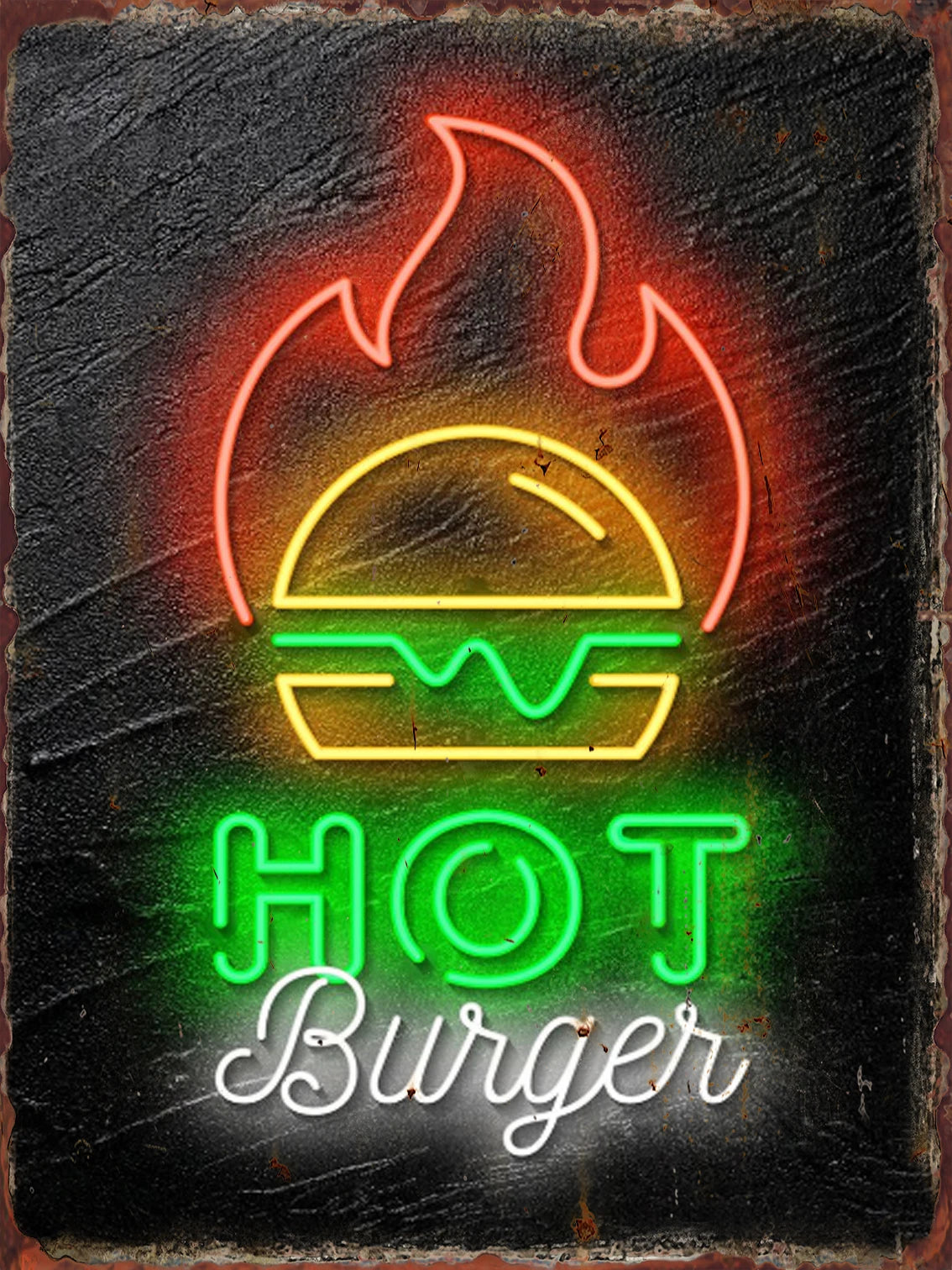 Vintage Neon Food Metal Tin Sign — Bar & Restaurant Wall Decor