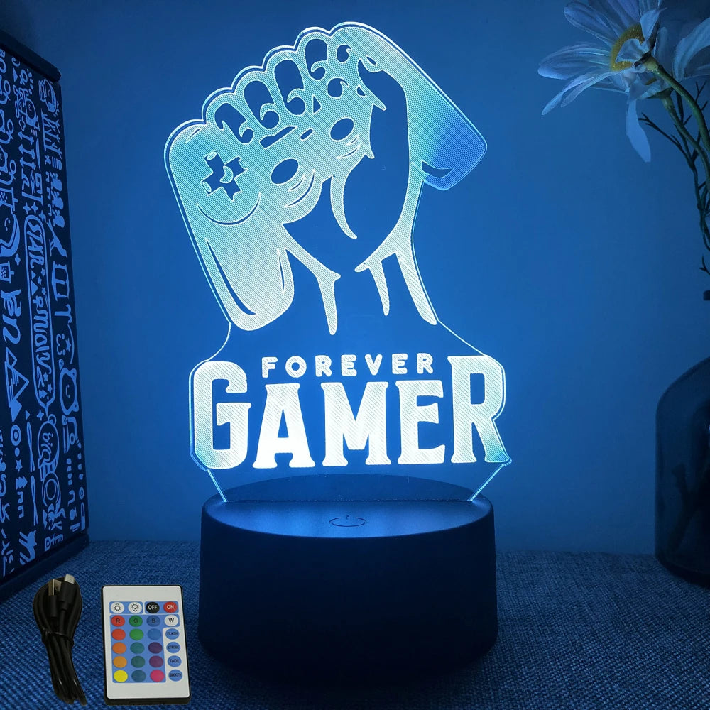 NEON GAMER 3D LED RGB Night Light — Gaming Room Lamp