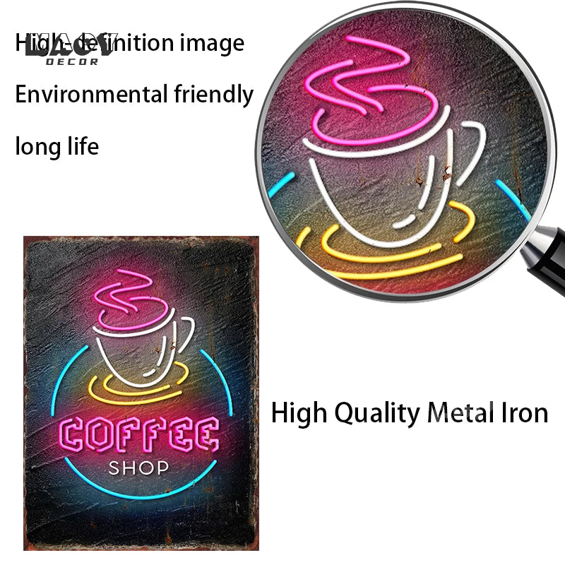Vintage Neon Food Metal Tin Sign — Bar & Restaurant Wall Decor