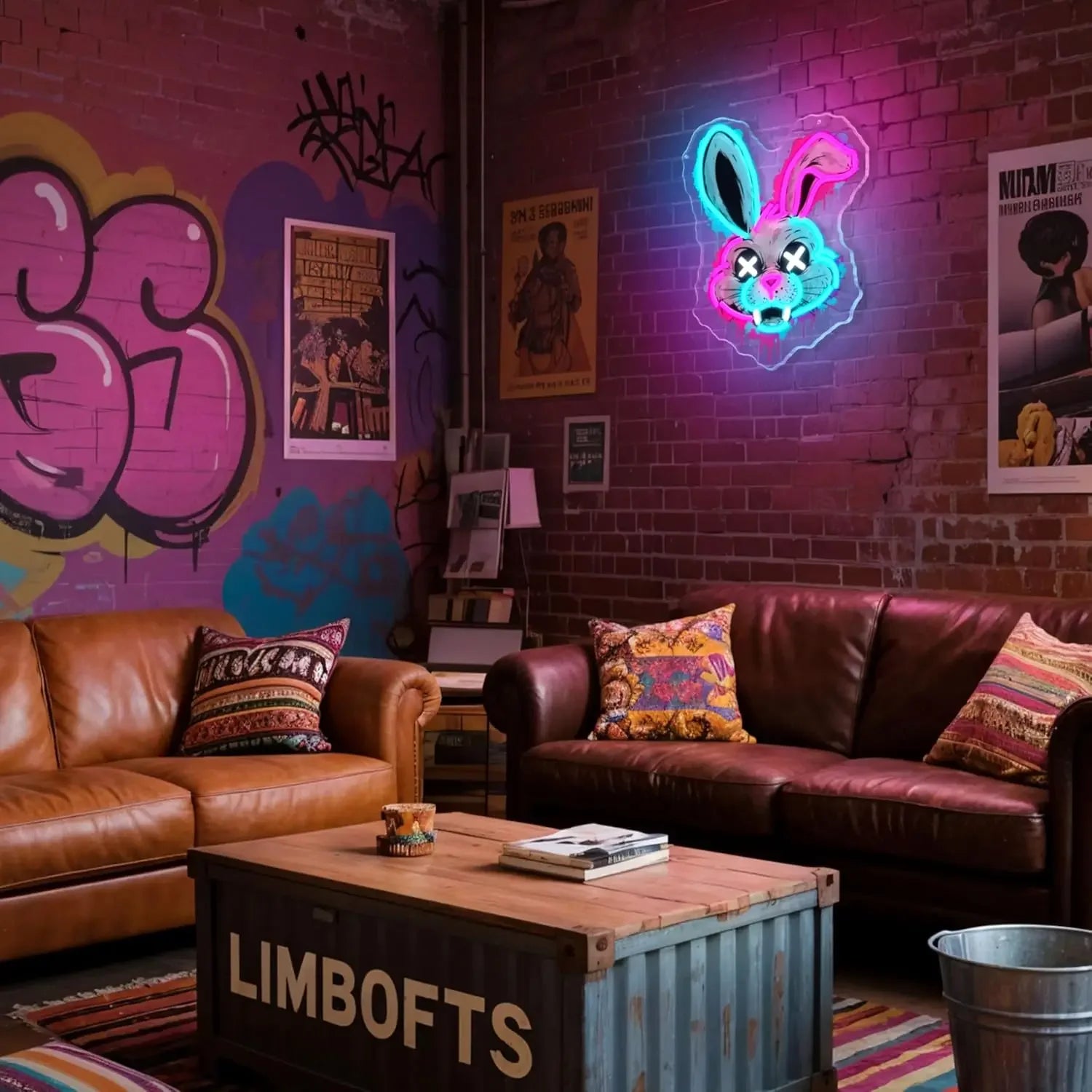 Evil Bunny Neon Sign USB Dimmable LED Neon Light Sign for Drink Bar Man Cave Bedroom Hotel Shop Garage GameRoom Party Wall Decor