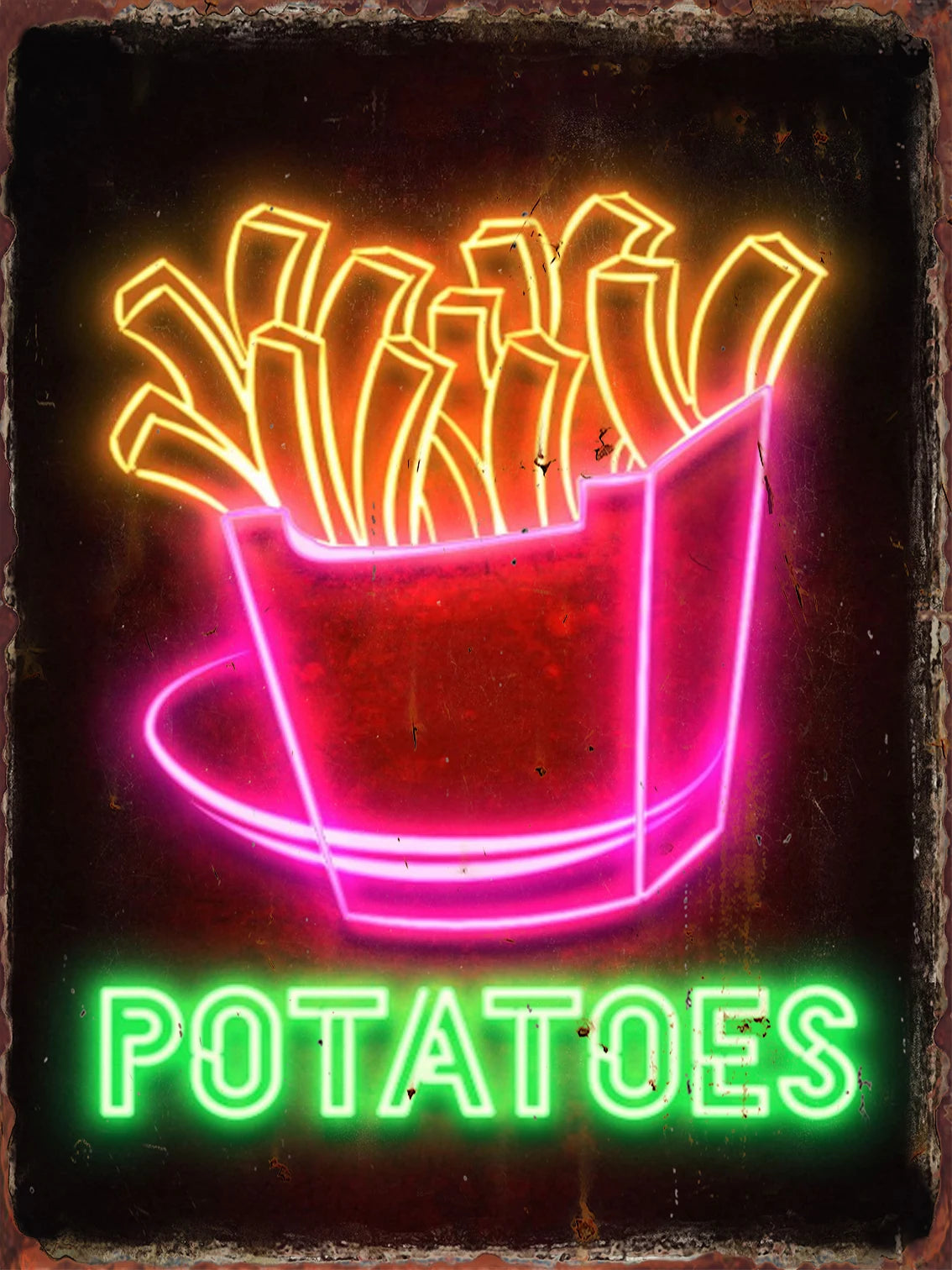 Vintage Neon Food Metal Tin Sign — Bar & Restaurant Wall Decor