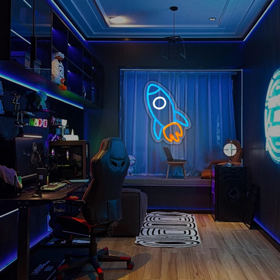 Spaceman Neon Sign Space LED Sign for Bedroom Wall Decor Rocket Neon Light for Living Gaming Room Boys Birthday Gift USB Powered