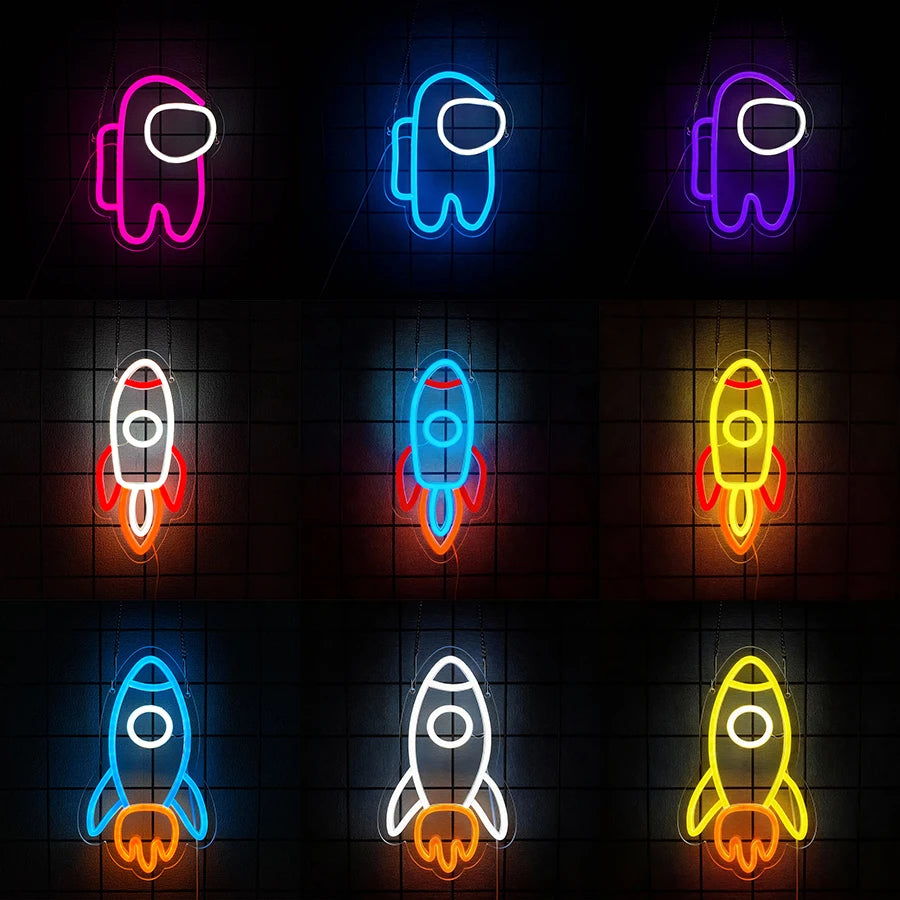 Spaceman Neon Sign Space LED Sign for Bedroom Wall Decor Rocket Neon Light for Living Gaming Room Boys Birthday Gift USB Powered