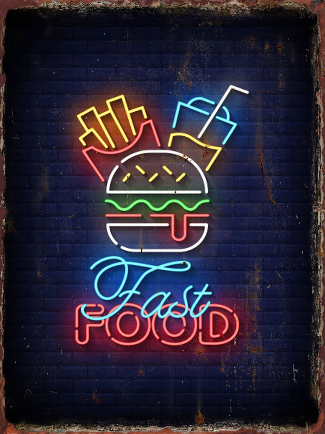 Vintage Neon Food Metal Tin Sign — Bar & Restaurant Wall Decor