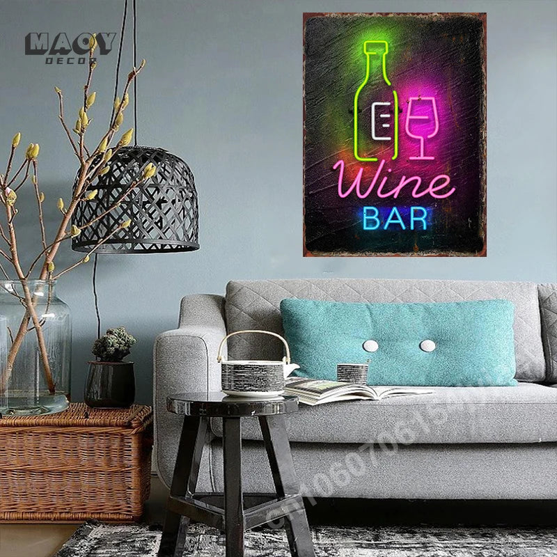 Vintage Neon Food Metal Tin Sign — Bar & Restaurant Wall Decor